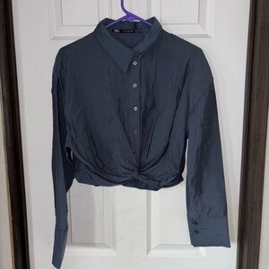 Zara Women's Dark Gray Button-Down Shirt
